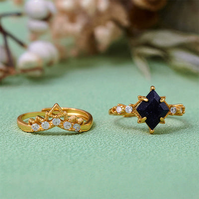 Olivenorma "Princess Crown" 2 Pcs Blue Sandstone Ring Set