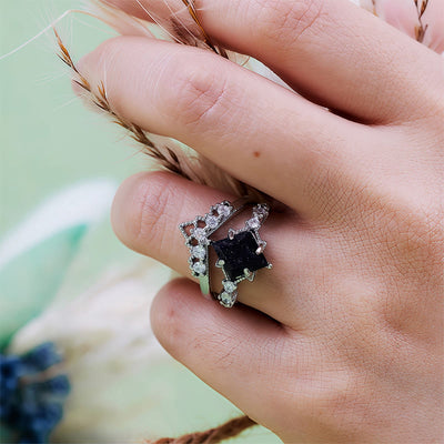 Olivenorma "Princess Crown" 2 Pcs Blue Sandstone Ring Set