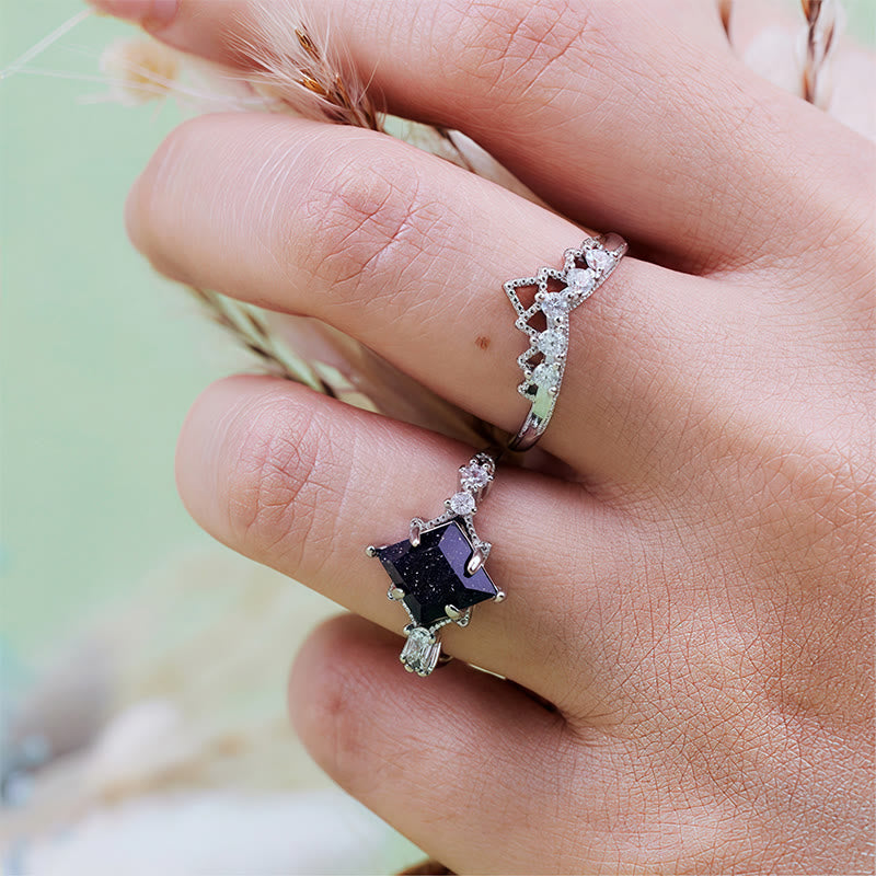 Olivenorma "Princess Crown" 2 Pcs Blue Sandstone Ring Set