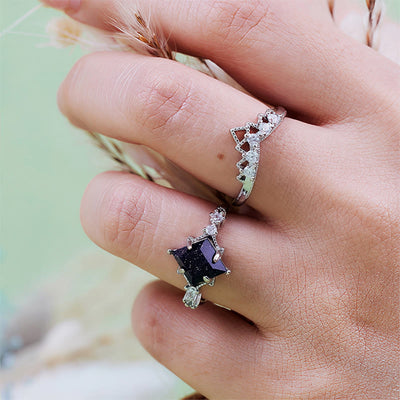 Olivenorma "Princess Crown" 2 Pcs Blue Sandstone Ring Set