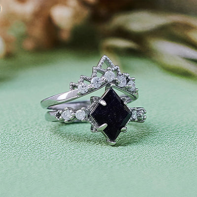 Olivenorma "Princess Crown" 2 Pcs Blue Sandstone Ring Set