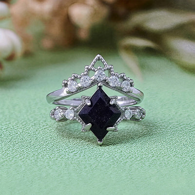 Olivenorma "Princess Crown" 2 Pcs Blue Sandstone Ring Set
