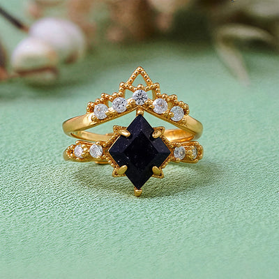 Olivenorma "Princess Crown" 2 Pcs Blue Sandstone Ring Set