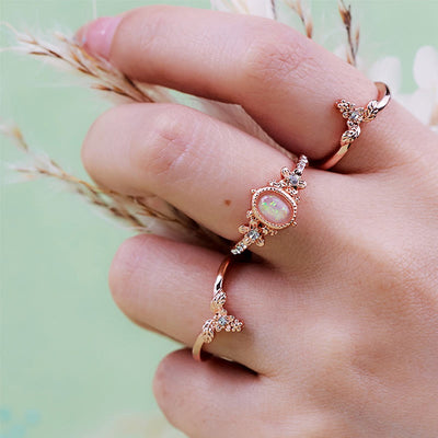 Olivenorma 3Pcs Opal White Zircon Ring Set