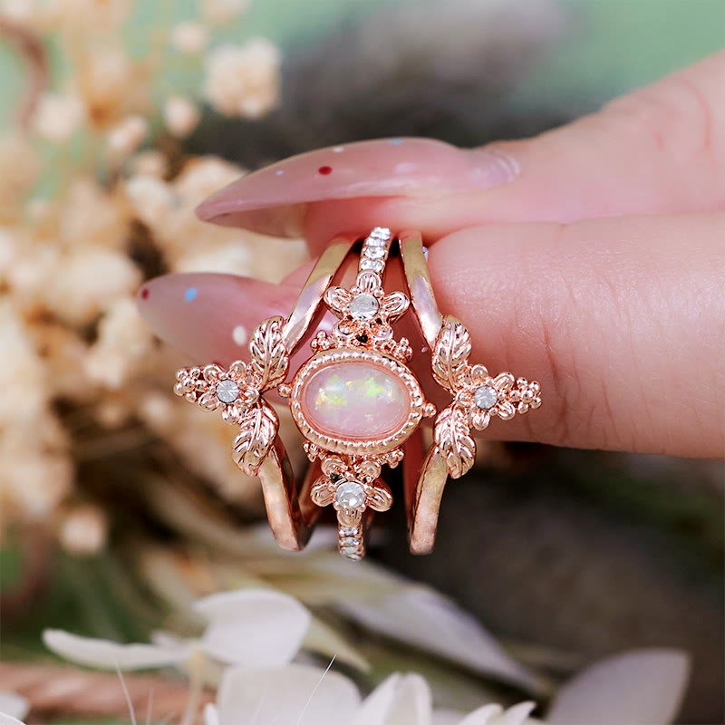 Olivenorma 3Pcs Opal White Zircon Ring Set
