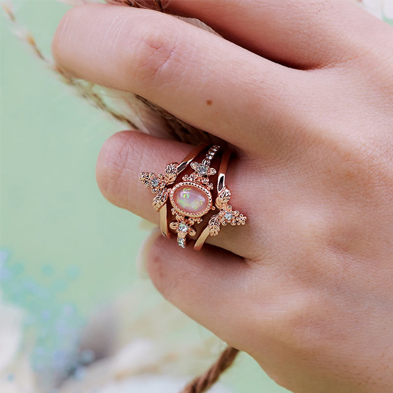 Olivenorma 3Pcs Opal White Zircon Ring Set