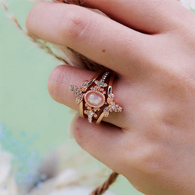 Olivenorma 3Pcs Opal White Zircon Ring Set