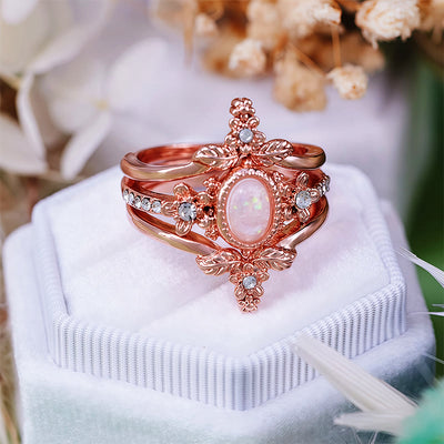 Olivenorma 3Pcs Opal White Zircon Ring Set