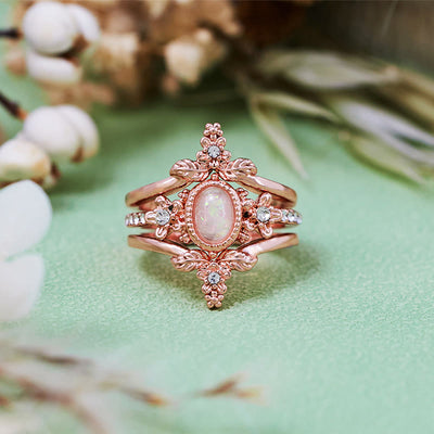 Olivenorma 3Pcs Opal White Zircon Ring Set