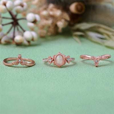Olivenorma 3Pcs Opal White Zircon Ring Set