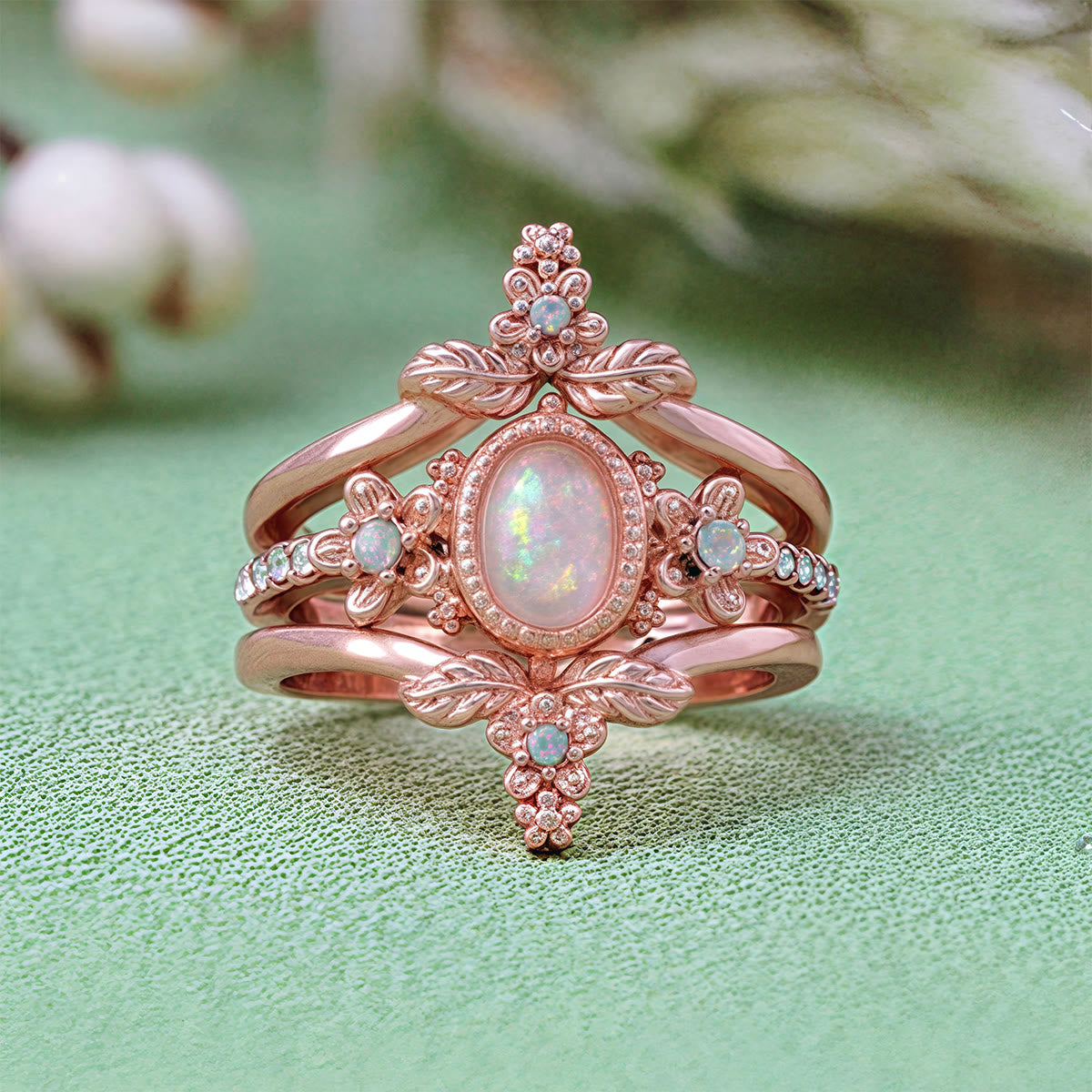 Olivenorma 3Pcs Opal White Zircon Ring Set