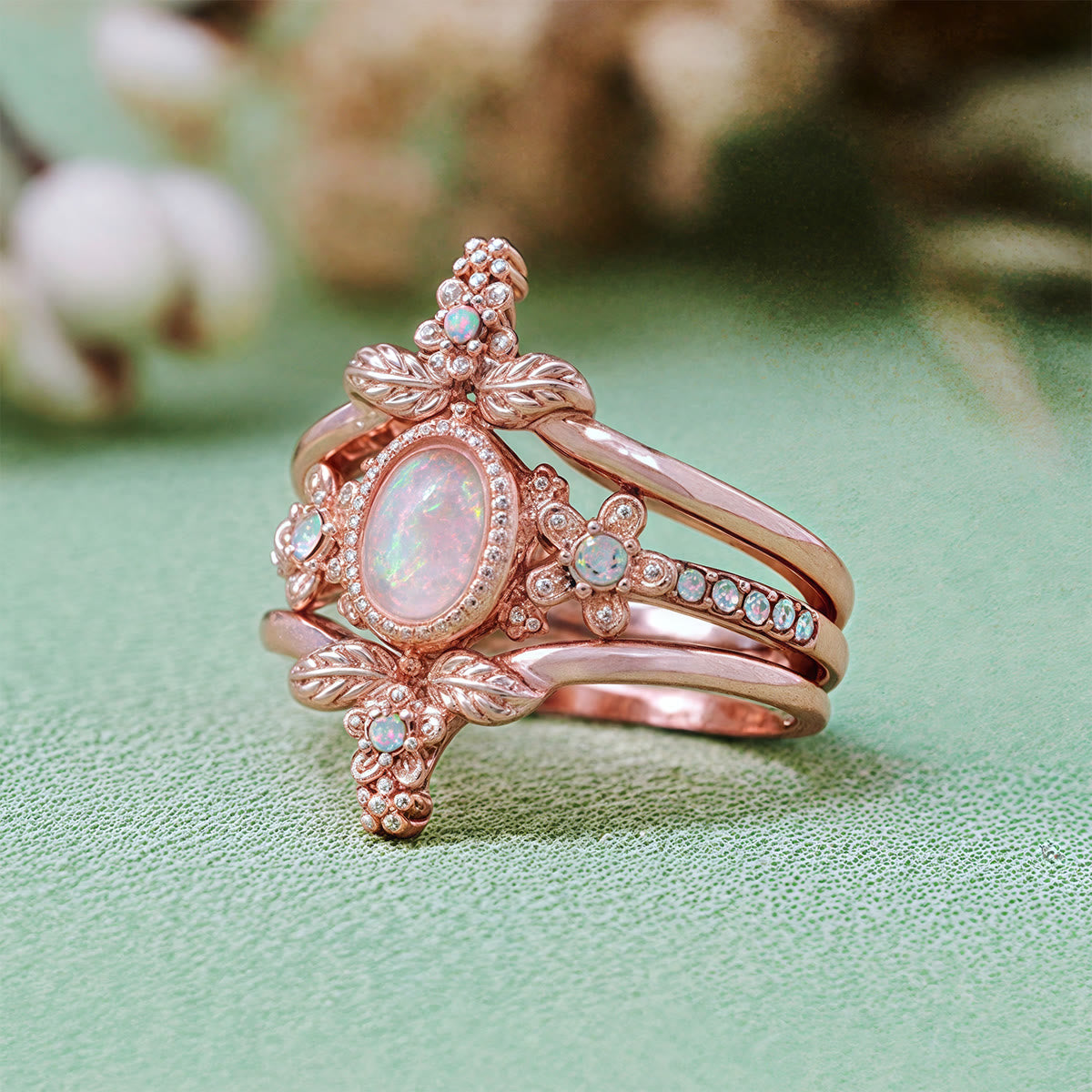 Olivenorma 3Pcs Opal White Zircon Ring Set