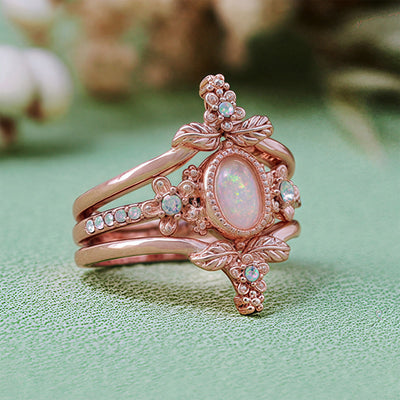 Olivenorma 3Pcs Opal White Zircon Ring Set