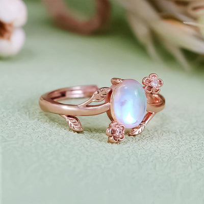 Olivenorma Oval Cut Moonstone Vine Flower Ring