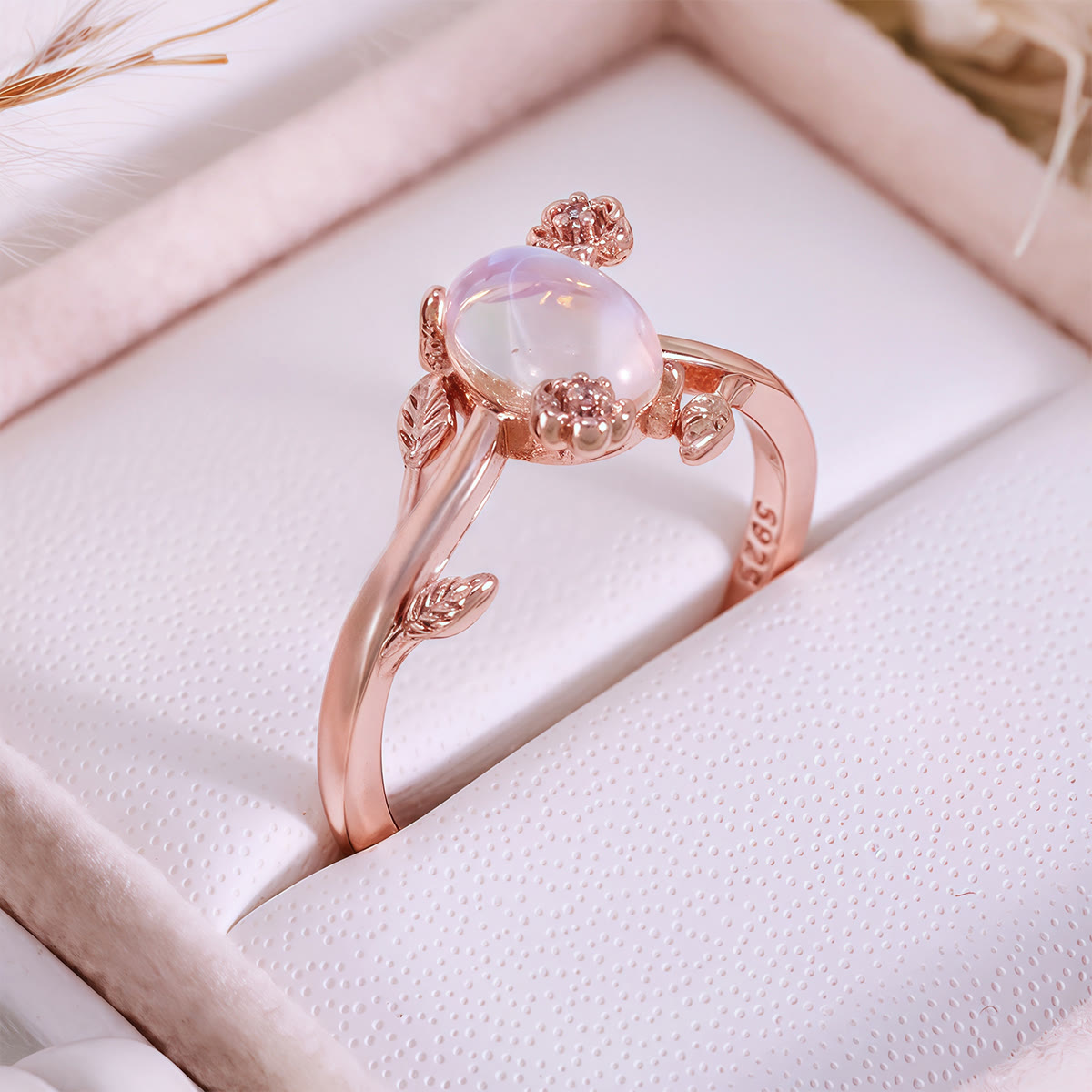 Olivenorma Oval Cut Moonstone Vine Flower Ring