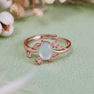Olivenorma Oval Cut Moonstone Vine Flower Ring