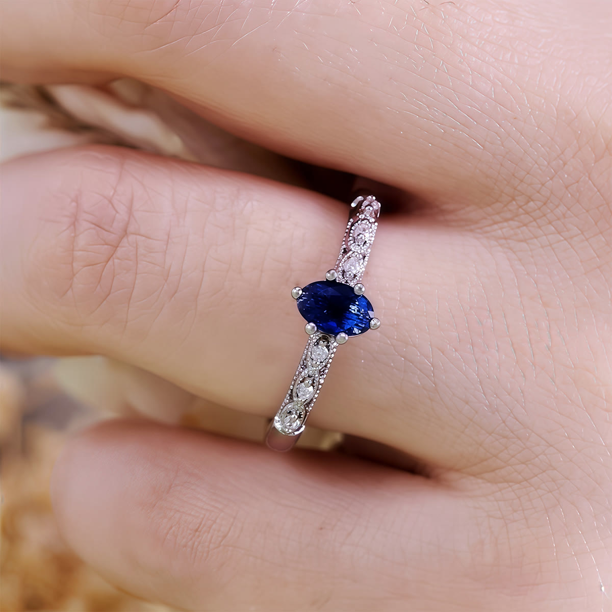 Olivenorma Retro Exquisite Oval Cut Sapphire Ring