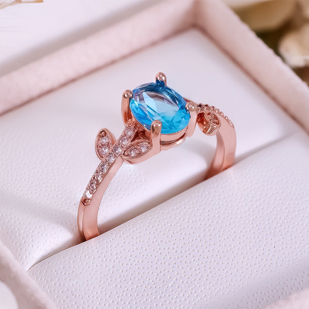 Olivenorma Oval Cut Blue Topaz Wrapped Leaf Ring