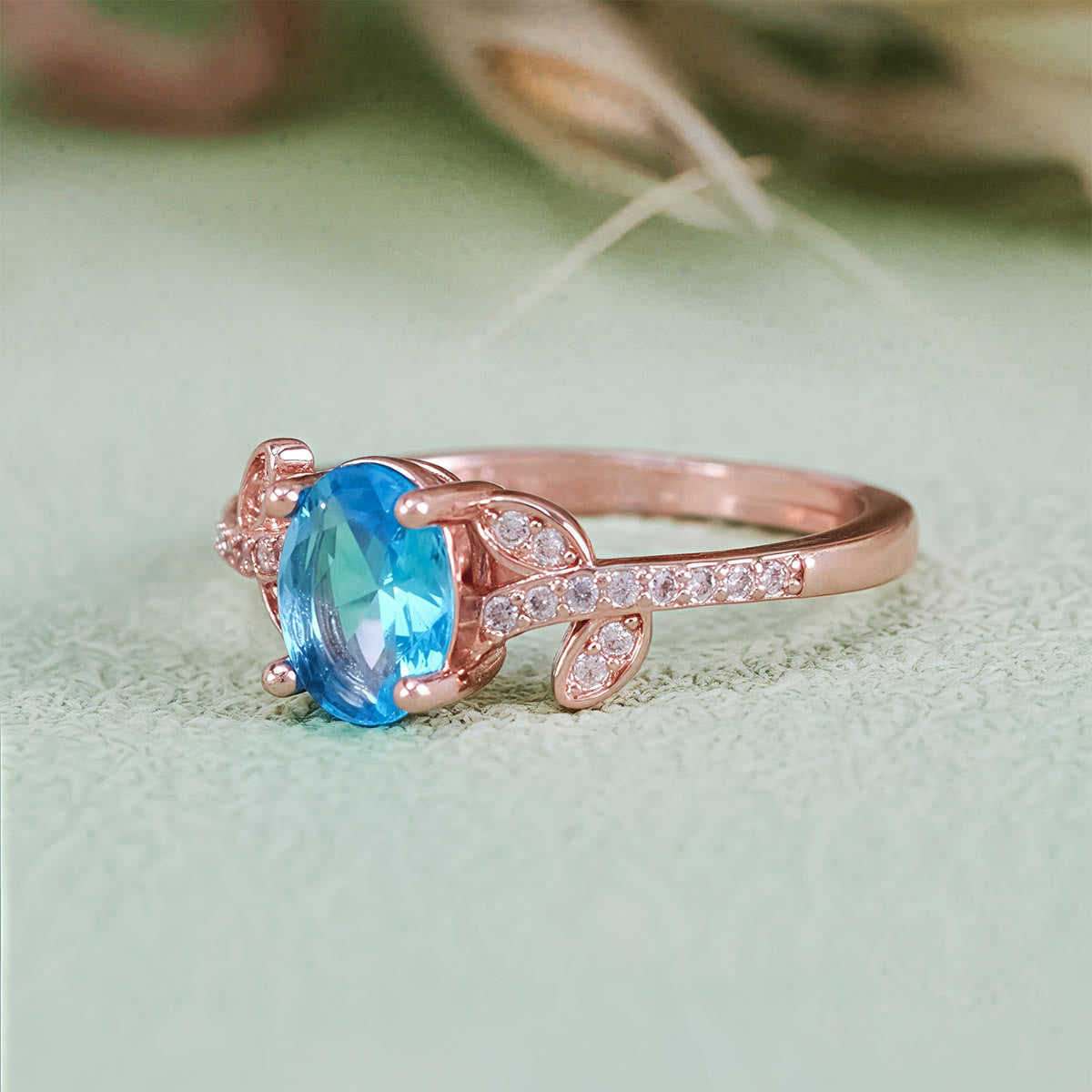 Olivenorma Oval Cut Blue Topaz Wrapped Leaf Ring