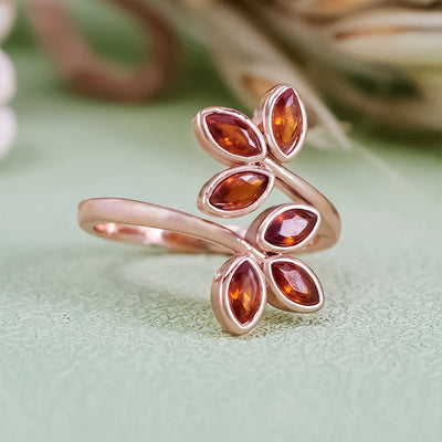 Olivenorma Garnet Leaf Shape Adjustable Ring