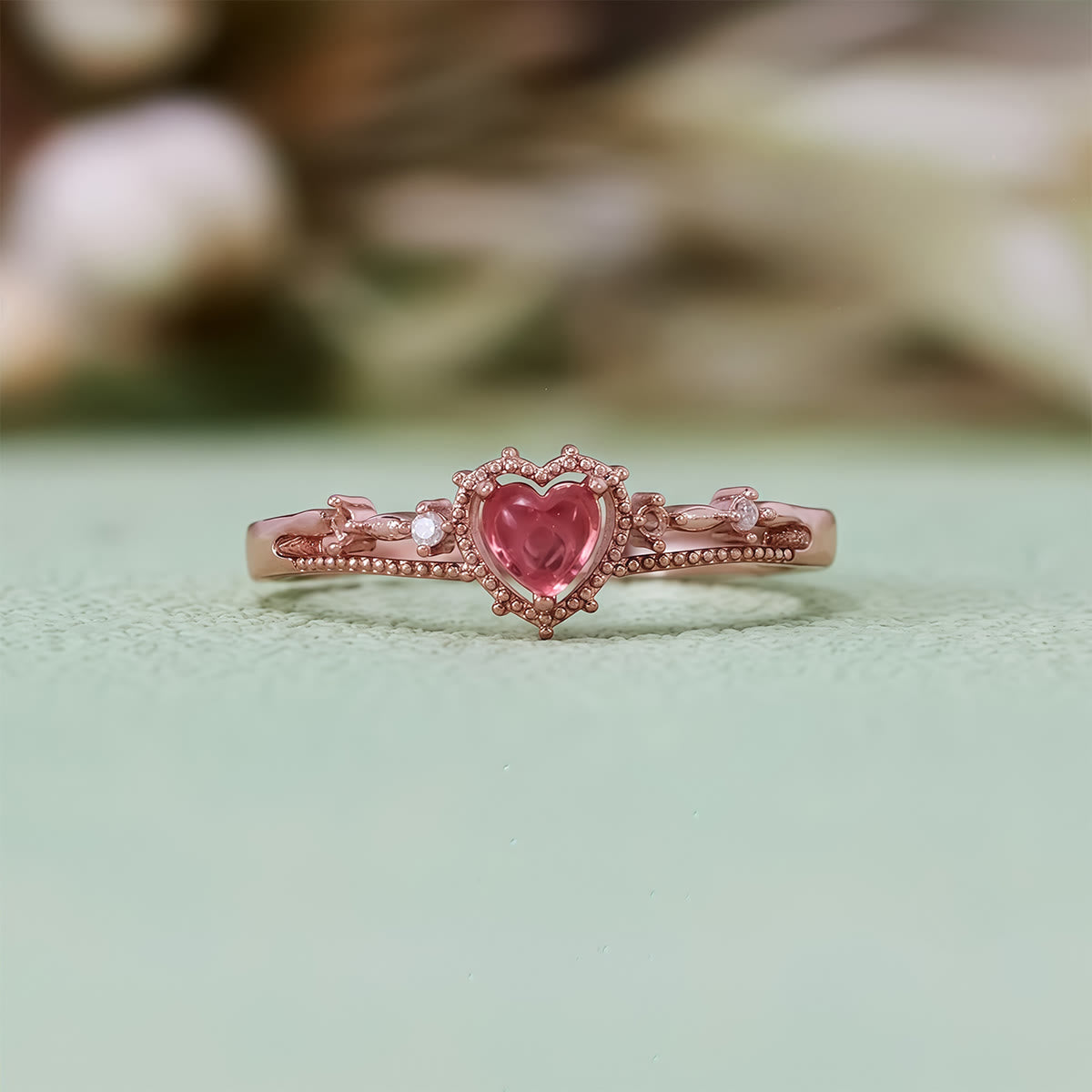 Olivenorma Heart Shaped Garnet Princess Crown Shape Ring