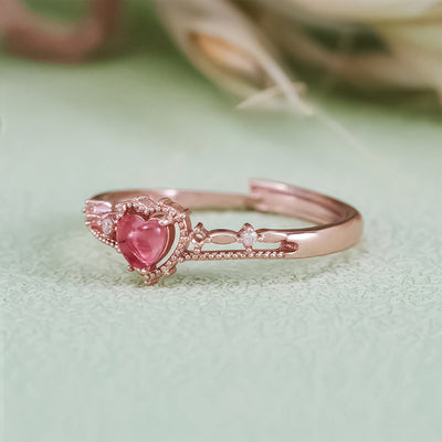 Olivenorma Heart Shaped Garnet Princess Crown Shape Ring