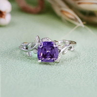 Olivenorma Square Cut Amethyst Leaf Wrap Ring