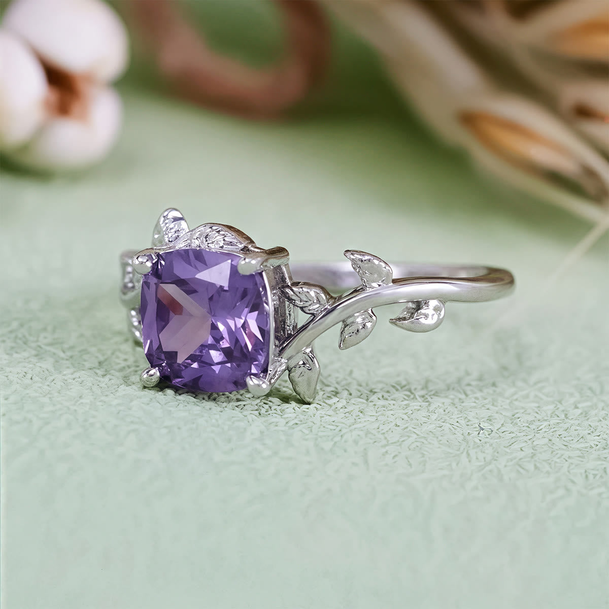 Olivenorma Square Cut Amethyst Leaf Wrap Ring