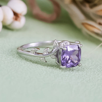 Olivenorma Square Cut Amethyst Leaf Wrap Ring