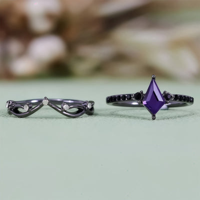Olivenorma Midnight Amethyst Two Pieces Black Ring Set