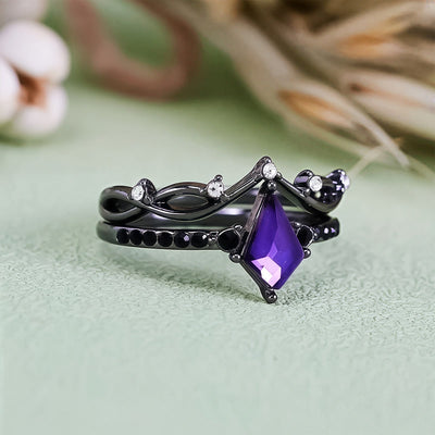 Olivenorma Midnight Amethyst Two Pieces Black Ring Set