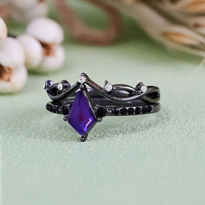 Olivenorma Midnight Amethyst Two Pieces Black Ring Set