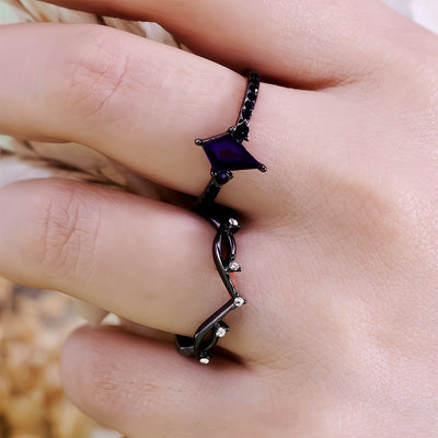 Olivenorma Midnight Amethyst Two Pieces Black Ring Set