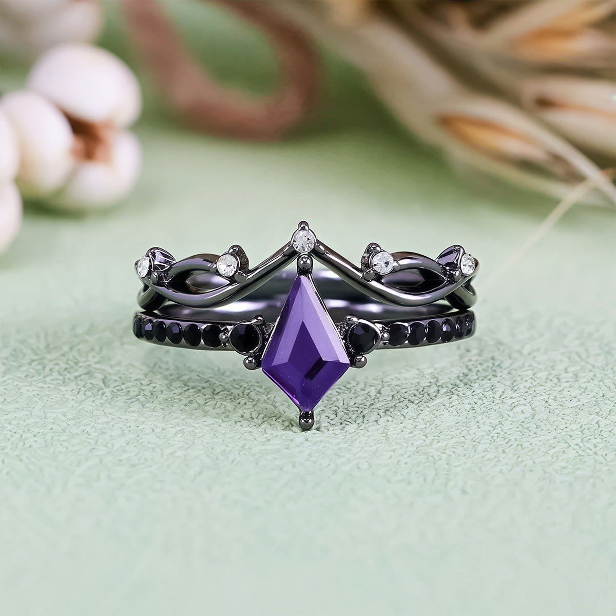 Olivenorma Midnight Amethyst Two Pieces Black Ring Set