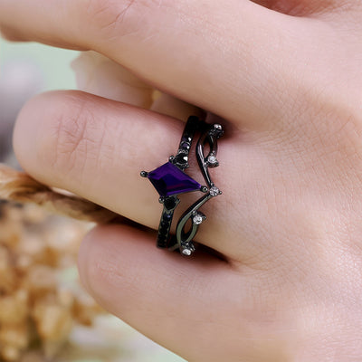 Olivenorma Midnight Amethyst Two Pieces Black Ring Set