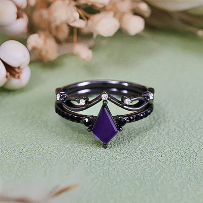 Olivenorma Midnight Amethyst Two Pieces Black Ring Set