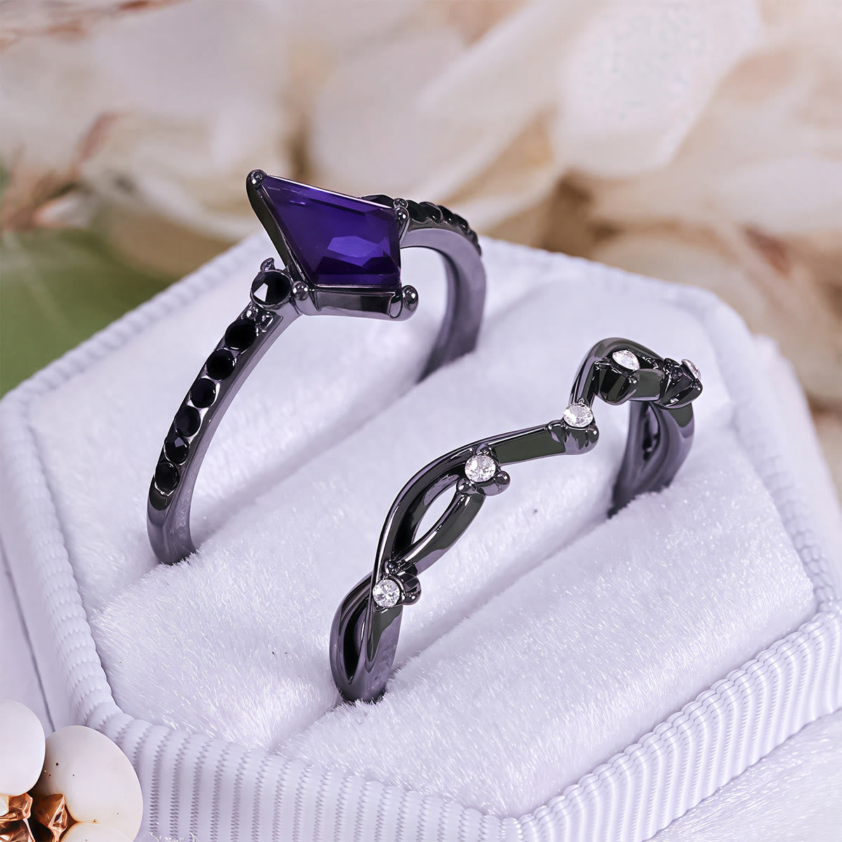 Olivenorma Midnight Amethyst Two Pieces Black Ring Set