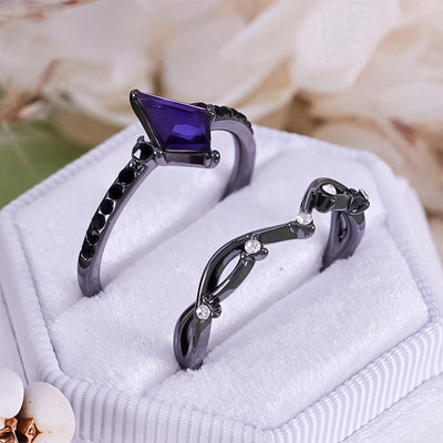 Olivenorma Midnight Amethyst Two Pieces Black Ring Set
