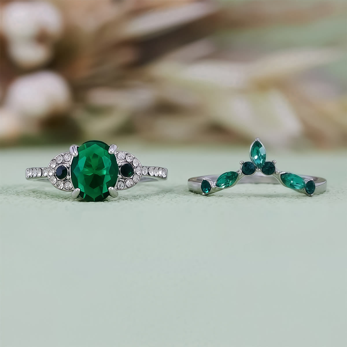 Olivenorma Emerald Crown Two-Piece Ring Set