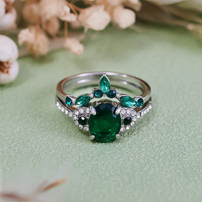 Olivenorma Emerald Crown Two-Piece Ring Set