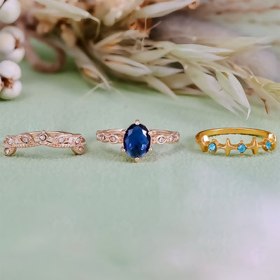 Olivenorma Moon Star Eternal Twilight Leaf 3 Pcs Ring Set