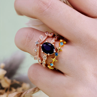 Olivenorma Moon Star Eternal Twilight Leaf 3 Pcs Ring Set