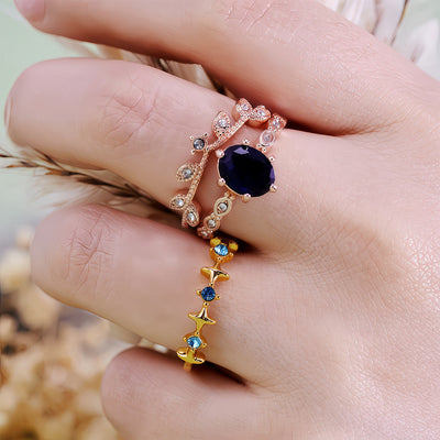 Olivenorma Moon Star Eternal Twilight Leaf 3 Pcs Ring Set