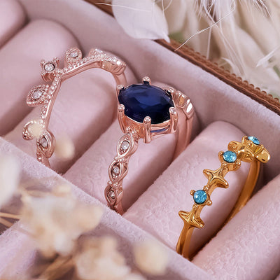 Olivenorma Moon Star Eternal Twilight Leaf 3 Pcs Ring Set