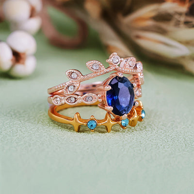 Olivenorma Moon Star Eternal Twilight Leaf 3 Pcs Ring Set