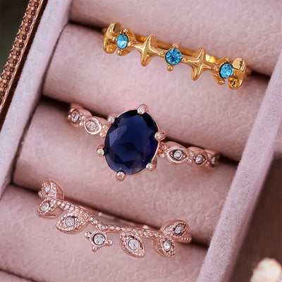 Olivenorma Moon Star Eternal Twilight Leaf 3 Pcs Ring Set