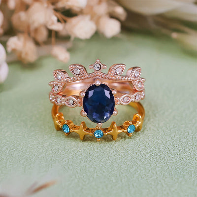 Olivenorma Moon Star Eternal Twilight Leaf 3 Pcs Ring Set
