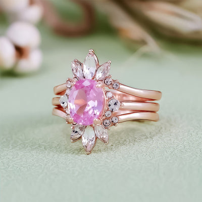 Olivenorma Pink Tourmaline Moissanite 3Pcs Ring Set