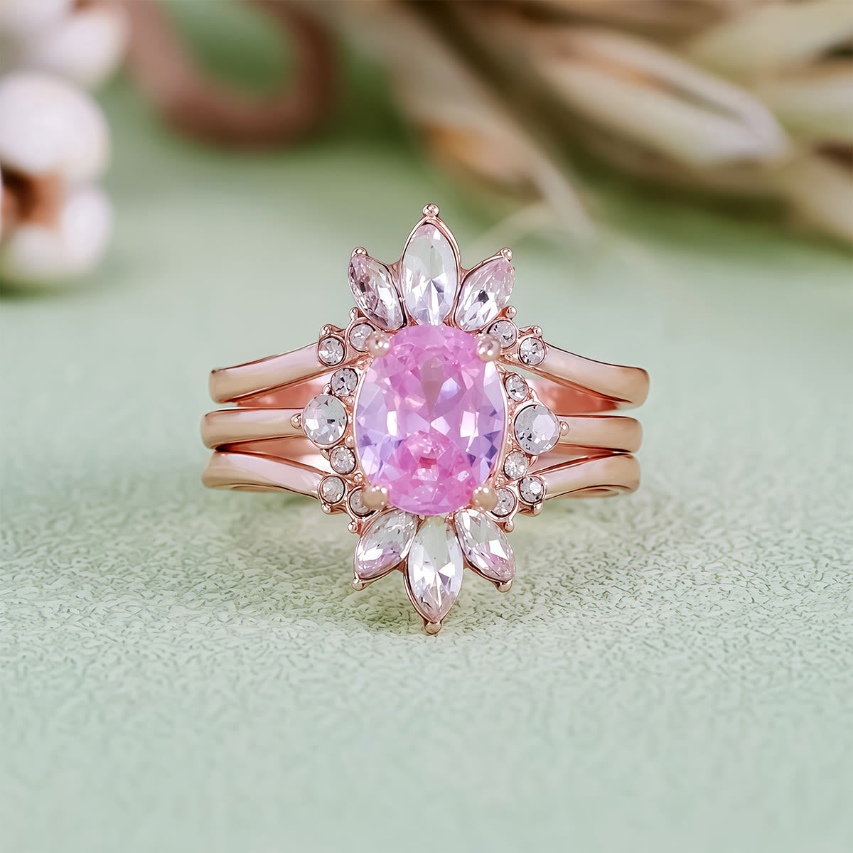 Olivenorma Pink Tourmaline Moissanite 3Pcs Ring Set