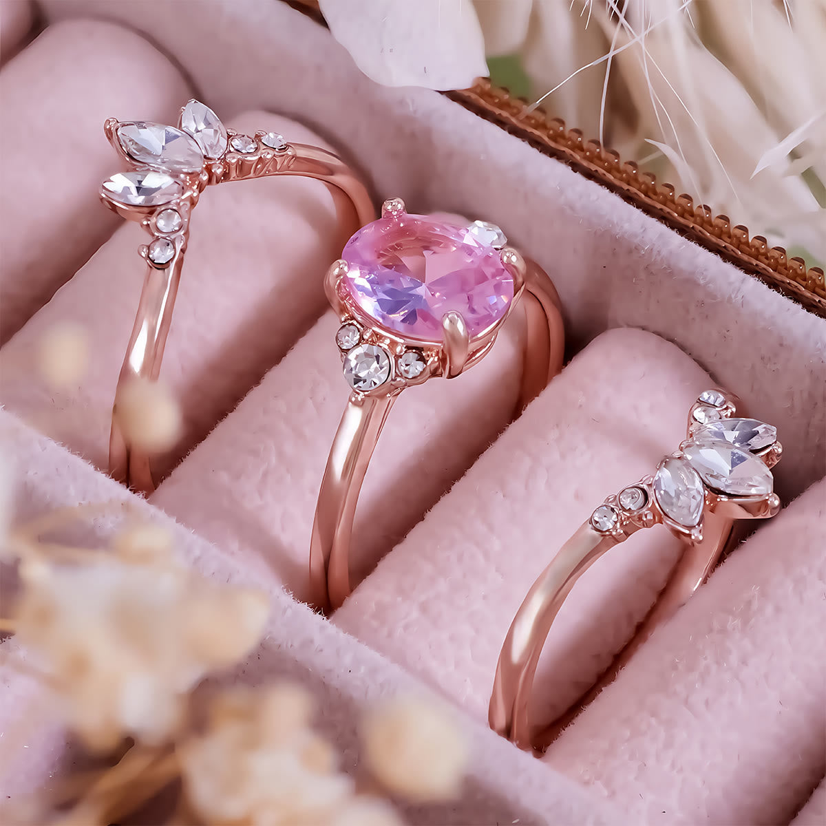 Olivenorma Pink Tourmaline Moissanite 3Pcs Ring Set